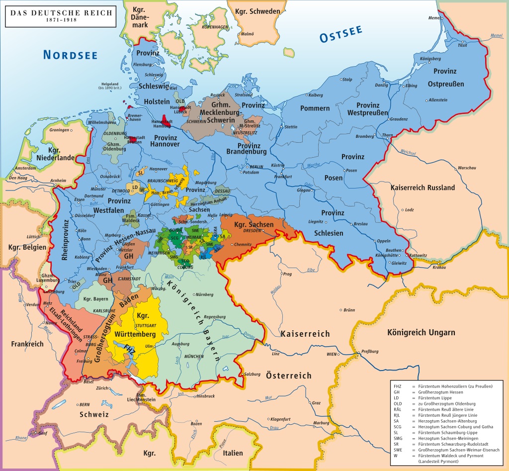 Карта Deutsche Reich времён Бисмарка 1871 год
